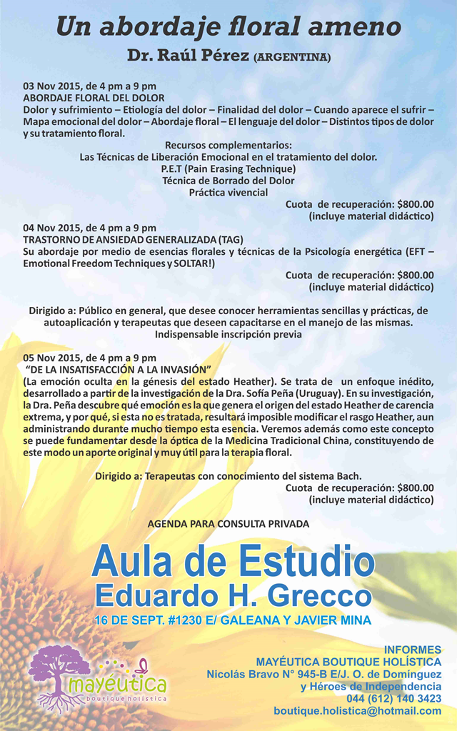 Maestro Raúl Pérez, estado Heather, Ansiedad generalizada, manejo dle dolor, cursos para terapeutas en La Paz, B.C.S., Boutique mayéutica, 