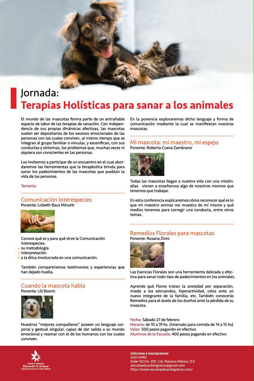 Escuela de Terapeutas Eduardo H. Grecco, sanación animal, terapias para animales, Flores de Bach para animales, Comunicación animal, perros y gatos, comunicación interespecies,