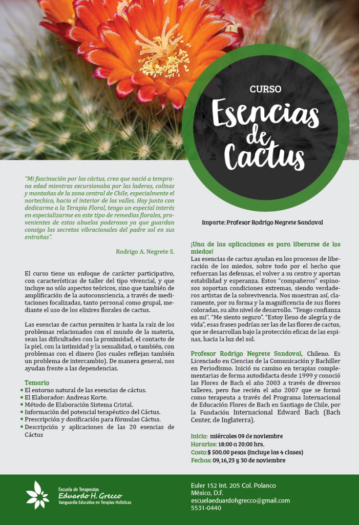 Curso esencias de cactus, Escuela de terapeutas Eduardo H. Grecco, cursos esencias florales, terapias alternativas, 