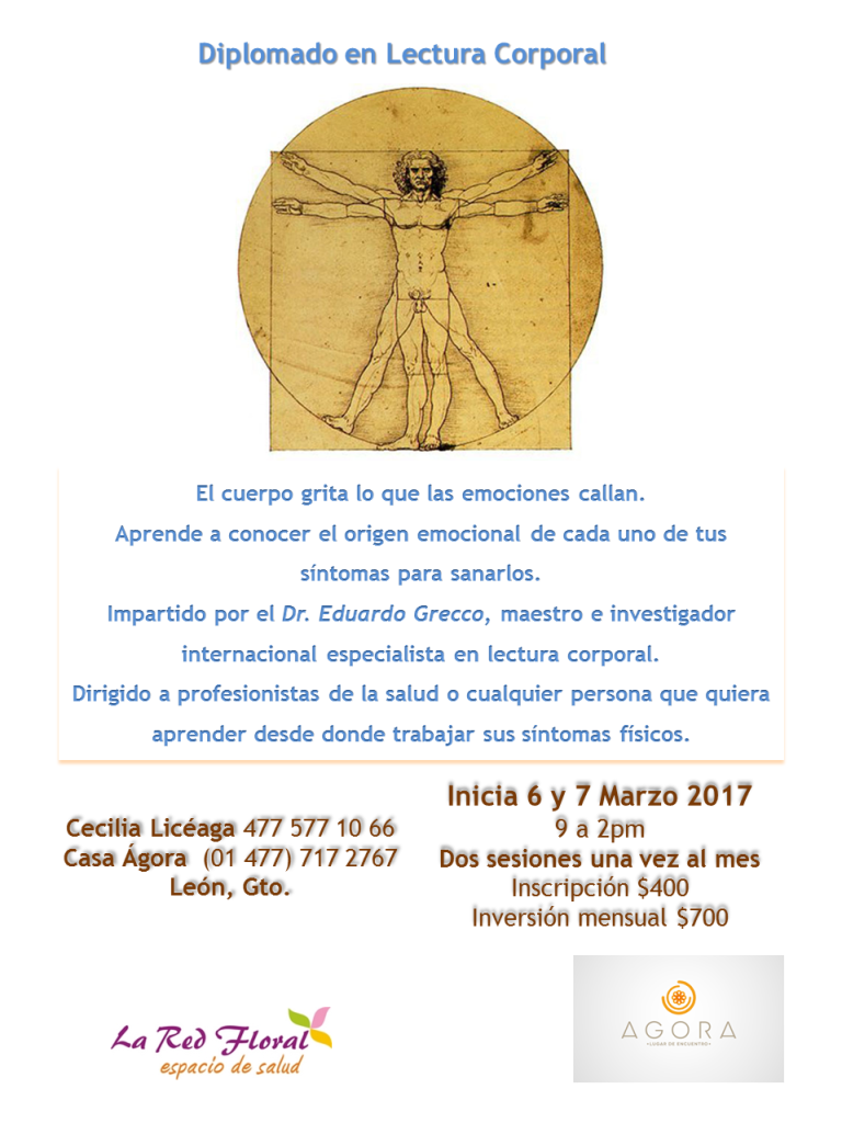 Lectura emocional del cuerpo, mapas emocionales, familia y cuerpo, Eduardo H. Grecco, flores de Bach, Terapia Floral,, cursos y seminarios alternativos, escuela de terapia floral, Casa Ágora, cursos en León Guanajuato