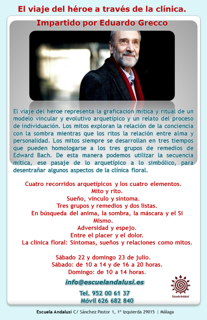 Eduardo H. Grecco, cursos Eduardo Grecco en España 2017, Flores de Bach, aruqetipos masculinos, terapias alternativas, complementarias, cursos para terapeutas en Málaga, 