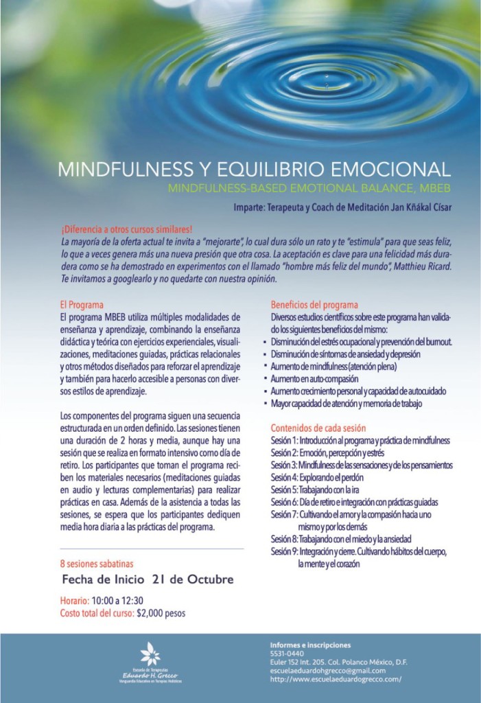 Mindfulness, equilibrio emocional, terapias alternativas, escuela Eduardo H. Grecco,  cursos y seminarios, taller, terapias complementarias,  Jan Kñakal Císar