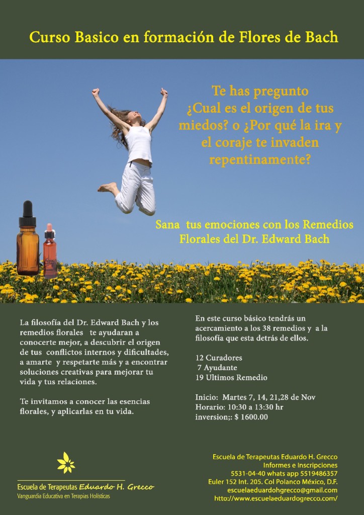 Curso Flores de Bach, Esc. Eduardo H. Grecco, terapias alternativas y complementarias, Flores de Bach, remedios florales, sanación emocional, cursoso y talleres, seminarios, 