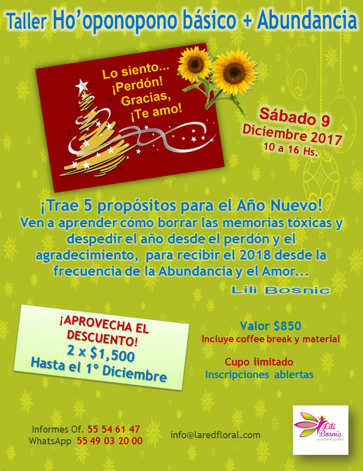 Curso Ho'oponopono Noviembre, taller Ho', hoponopono, Lili Bosnic, curso sanación, la Red Floral, terapia alternativa, sanación emocional,