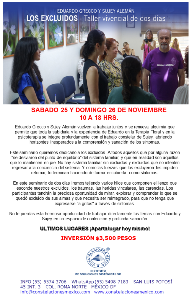 Los excluidos, taller de sanaci{on emocionla, edaurdo H. Grecco, constelaciones familiares, terapia floral, problemas familiares, terapias alternativas, 